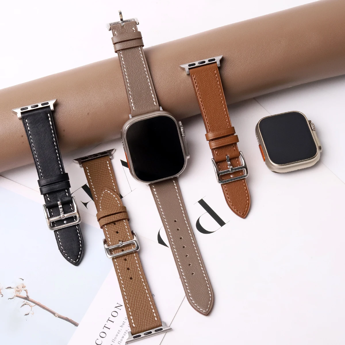Фото Ремешок Be подходит для apple Watch, мягкий кожаный ремешок для Apple Watch 9/8 Ultra2/1 49 мм 45 мм 41 мм 38 мм 44 мм с козьей икрой №2