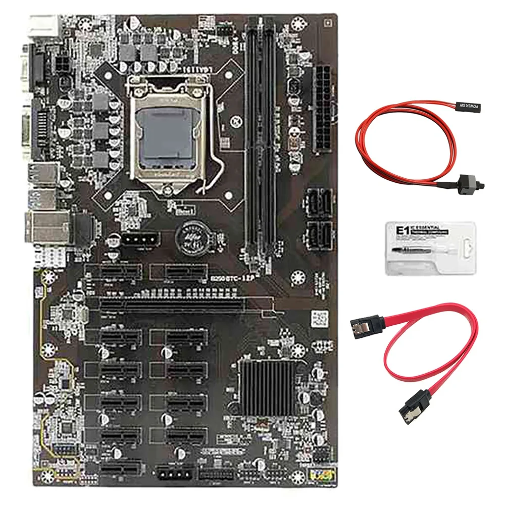 

B250B BTC Mining Motherboard with Thermal Grease+Switch Cable+SATA Cable 12 PCI-E Slots LGA1151 DDR4 SATA3.0 for Bitcoin