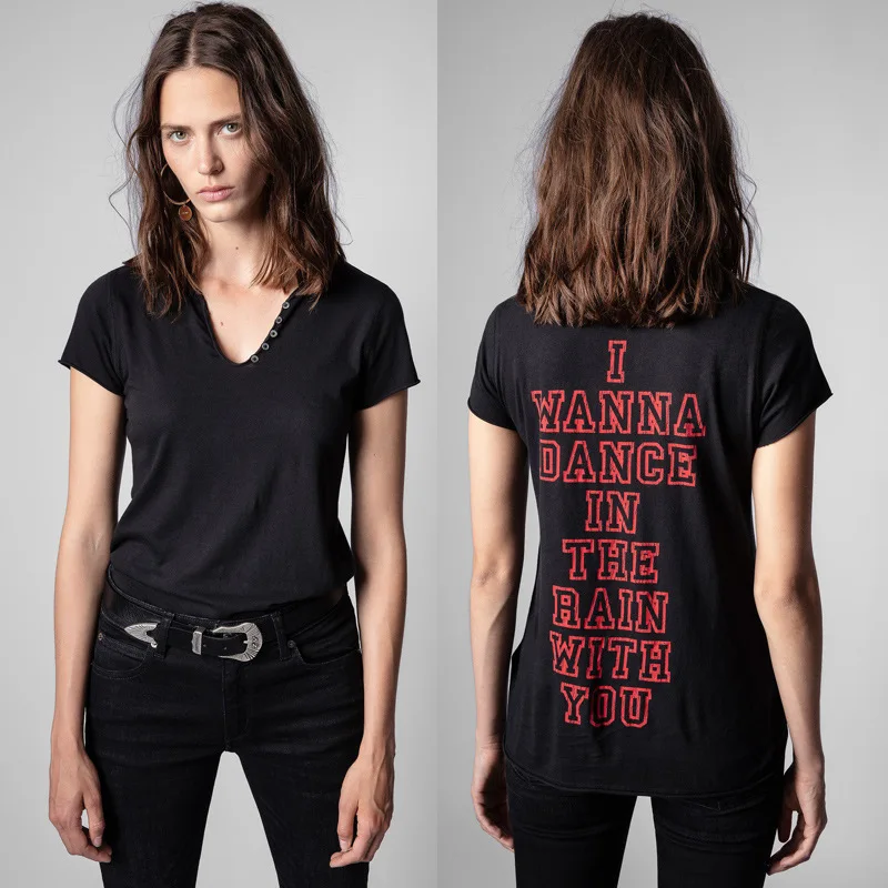 

New Arrival Summer Woman Tshirts Fashion Zadig Voltaire Cotton Tshirts Letters Print T Shirt for Women Casual Tees Women Tshirts