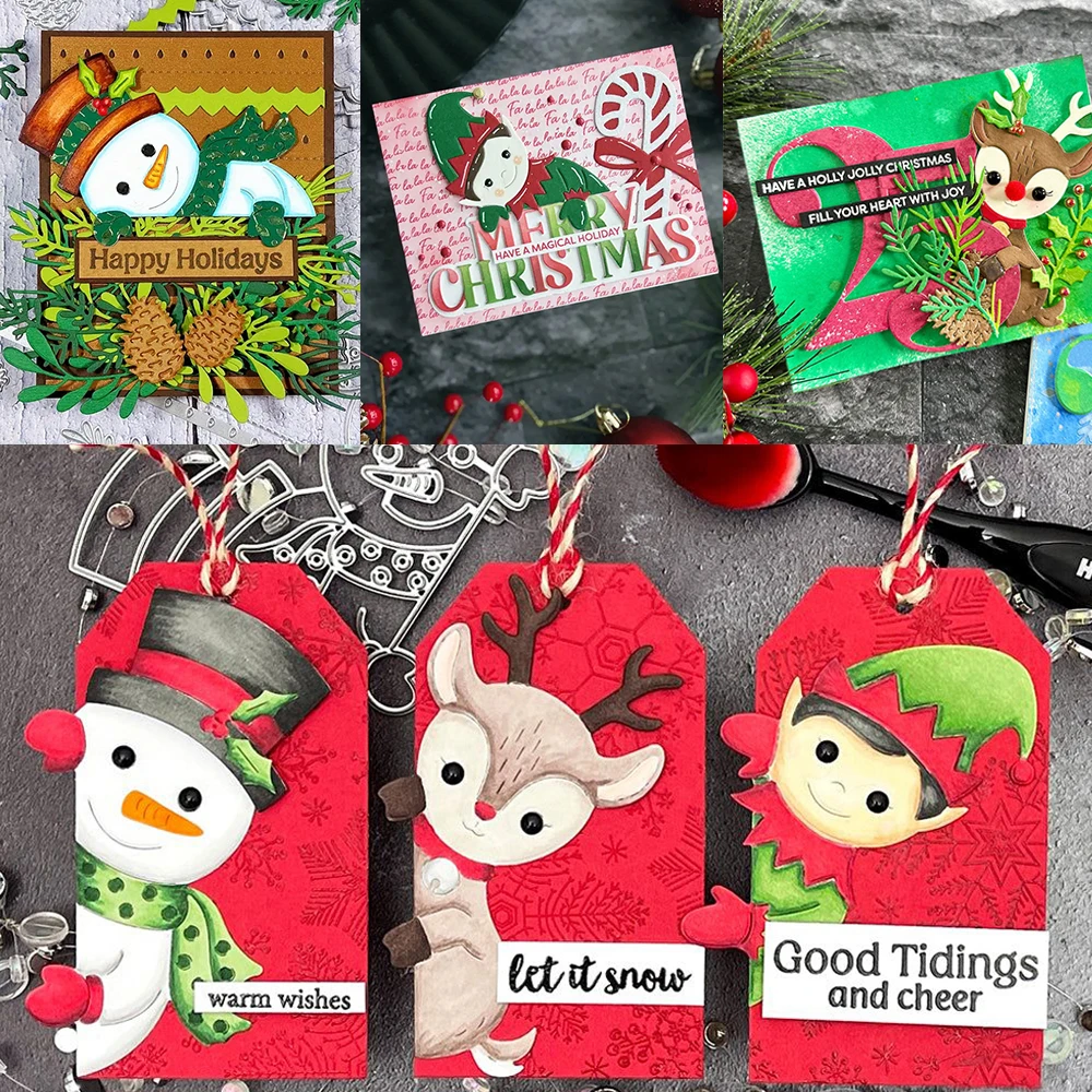 С Рождеством выглядывающий эльф металлические трафареты Рождественский олень