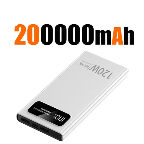 Портативная мобильная мощность 500000 мАч 120 Вт PowerBank Быстрая зарядка Сверхбольшая емкость Внешний аккумулятор с цифровым дисплеем