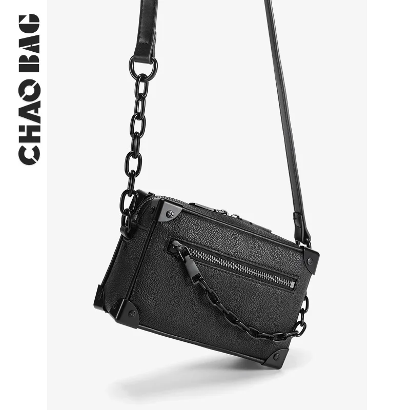 High-end Men's Bag Trendy Cross-body Bag Personalized Box Bag Chain Decoration Shoulder Small Square Bag