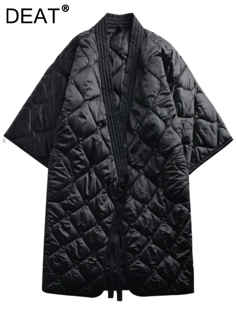 

Женское пальто на хлопковом наполнителе DEAT, синее Бандажное пальто большого размера с длинным рукавом, свободного кроя, на осень/зиму, 2023, ...