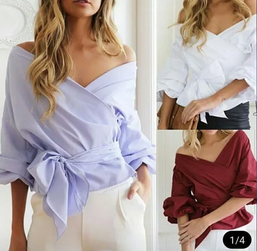 

2023 Harajuku Shirts White Blouse Sexy Off Shoulder Tops Solid V-Neck Fashion Women Blouse and Tops Y2K Clothes 22122