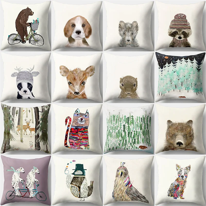 

Living Room Pillowslip 45x45cm Custom Pillowcase Cute Animal Pillow Case Dog Deer Bear Cushion Cover Home Decorative Sofa