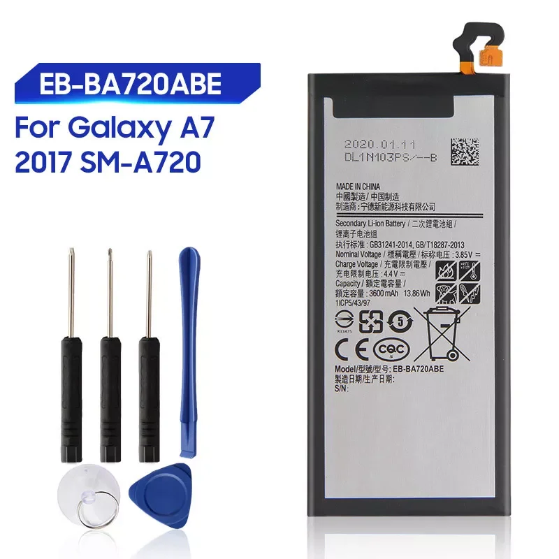 

2023NEW Replacement Battery For Samsung Galaxy A7 2017 Version SM-A720 A720 Rechargeable Phone Battery EB-BA720ABE 3600mAh