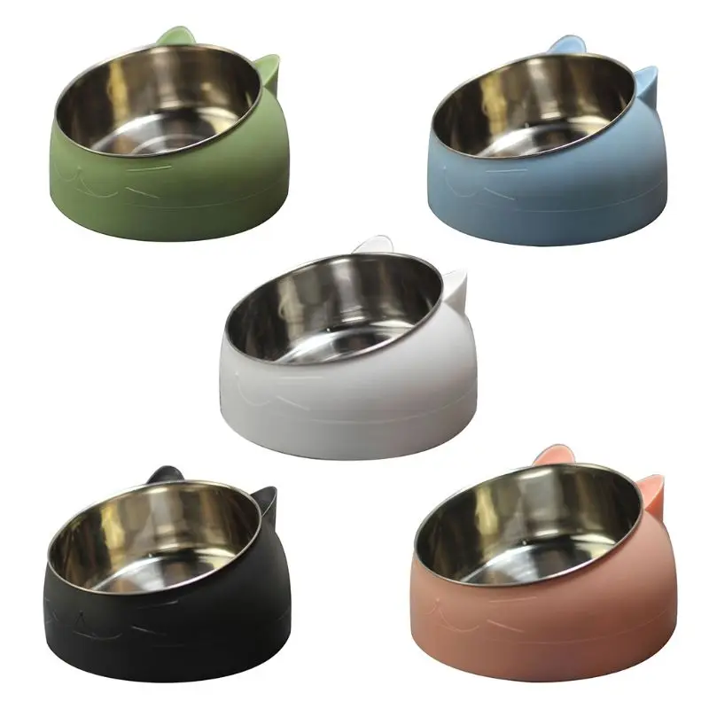

Stainless Steel Cat Dog Food Bowl 15Slanted Non-slip Pet Utensils Puppy Feeding Container High Quality