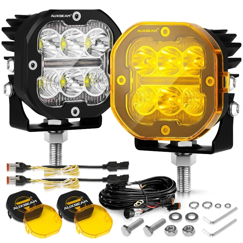 AUXBEAM 3-дюймовый автомобильный светодиодный фонарь дальнего света с двухцветным DRL