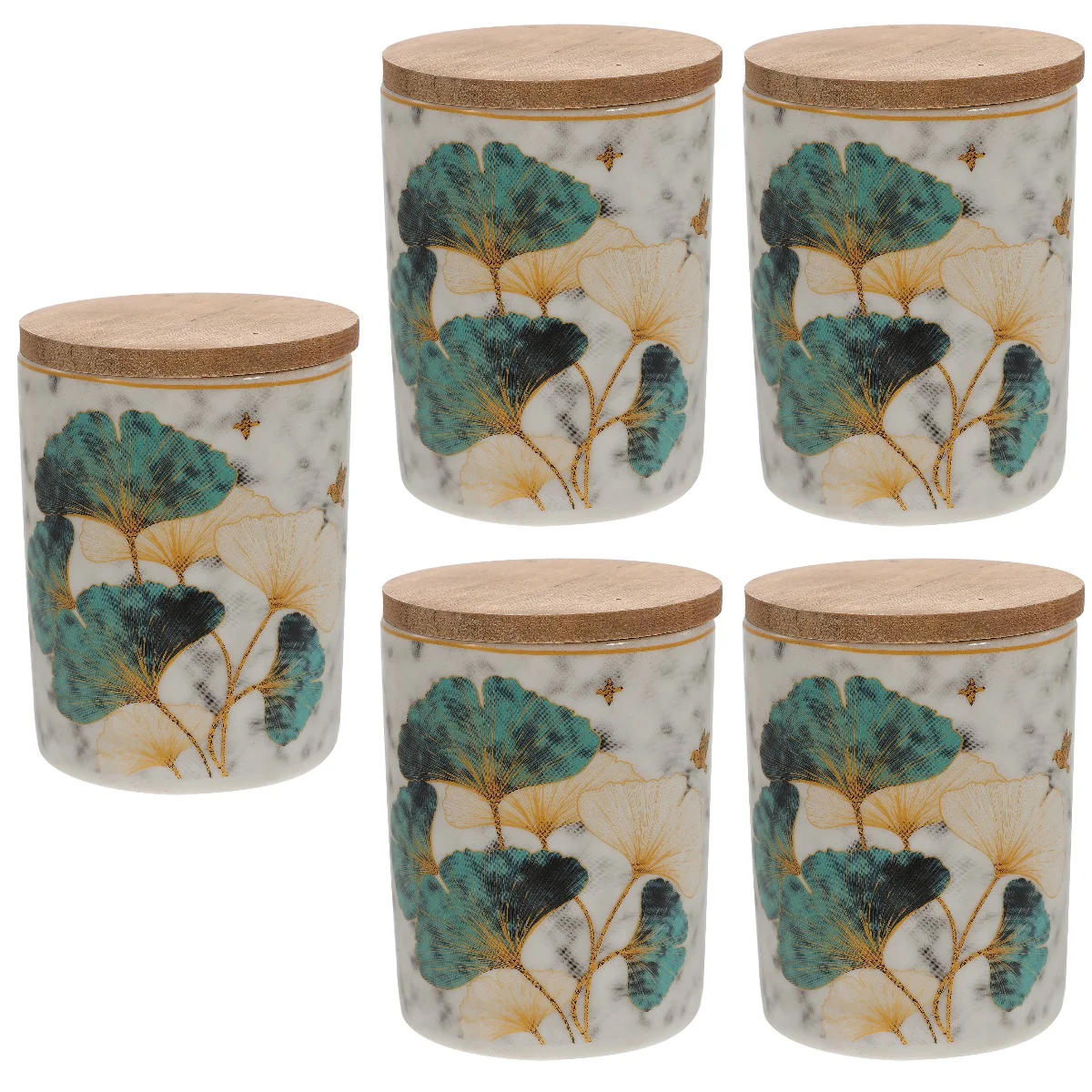 

5 Pieces Ginkgo Ceramic Jar Cookie Containers Storage Supply Kitchen Canister Tea Bamboo Lid Household Canisters