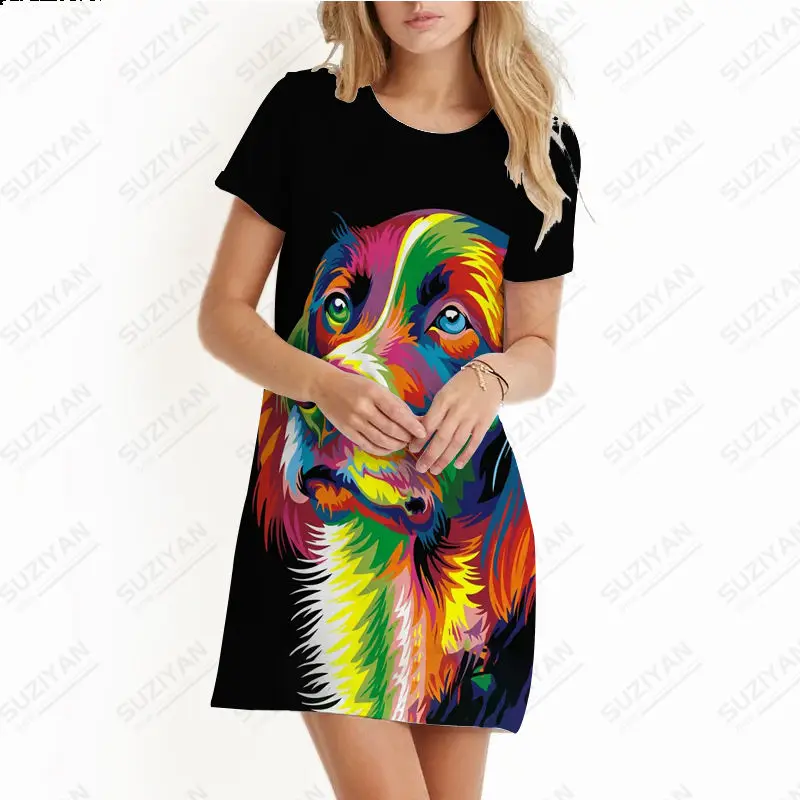 

New Summer Dress Short Sleeves Round Neck Pullover 3D Print Dress Loose Casual Plus Size Home Homestay Hawaii Colorful Graffiti