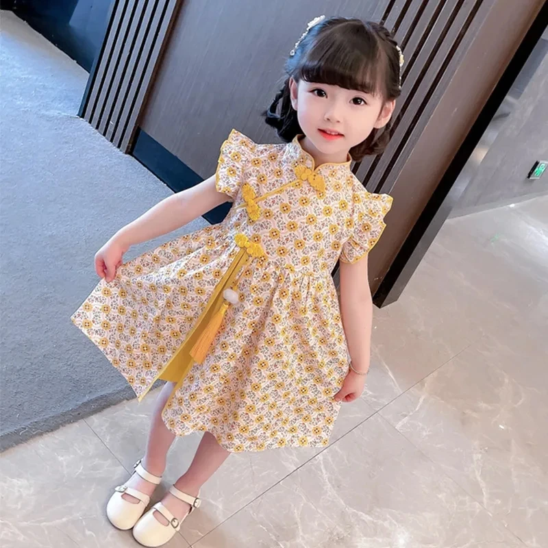

Hanfu Kids Girl Cheongsam Dress Summer Baby Princess Dresses New Girl Sleeveless Dress Children Party Clothes 10 To 12