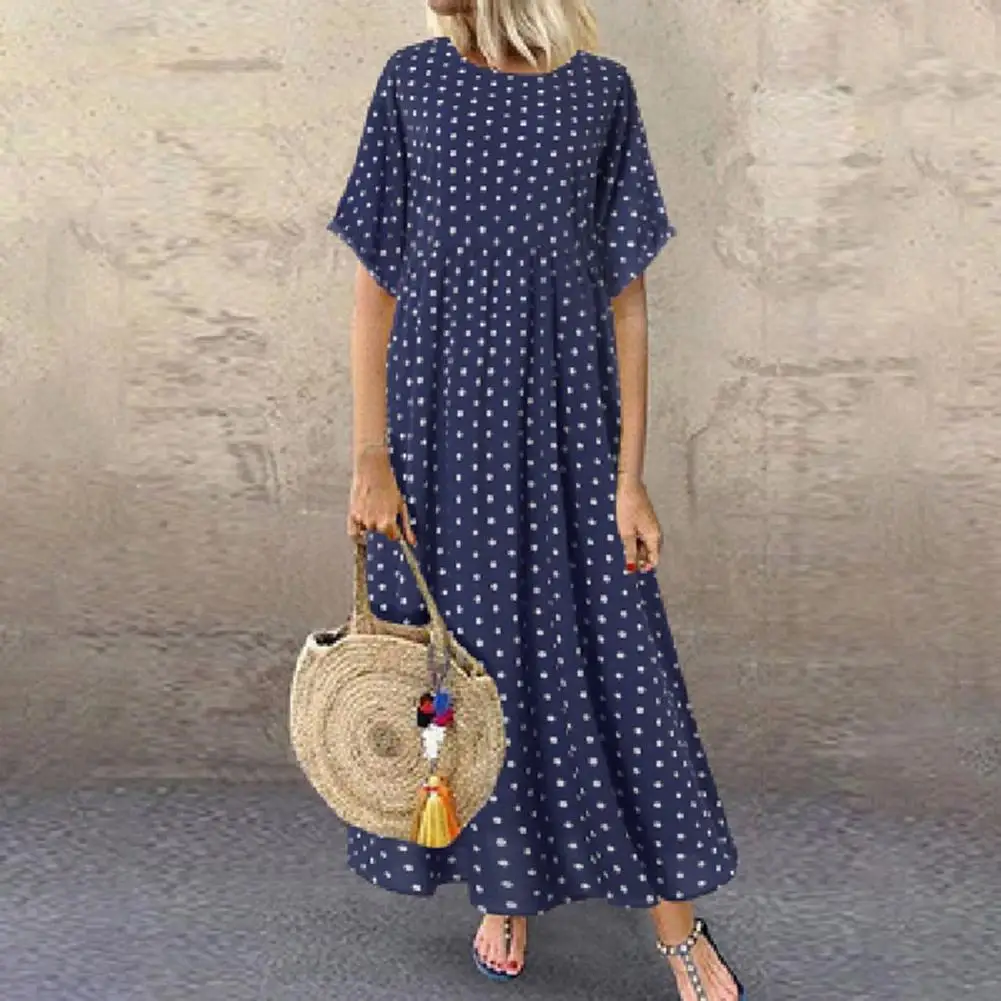 

Chic Women Dress Big Hem Print Sweet Vintage Flowy Hem Summer Dress