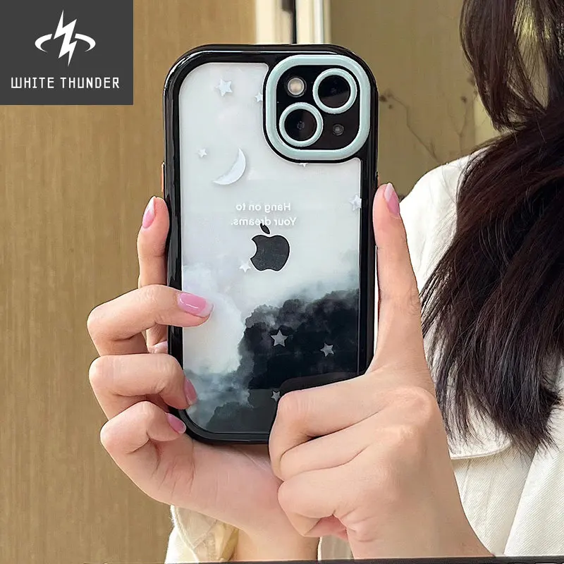 

Чехол для телефона Ottwn с рисунком чернил для IPhone 13, 12, 11 Pro Max, X, XR, XS Max, луна, звезда, прозрачная защита объектива, жесткая задняя крышка из полик...