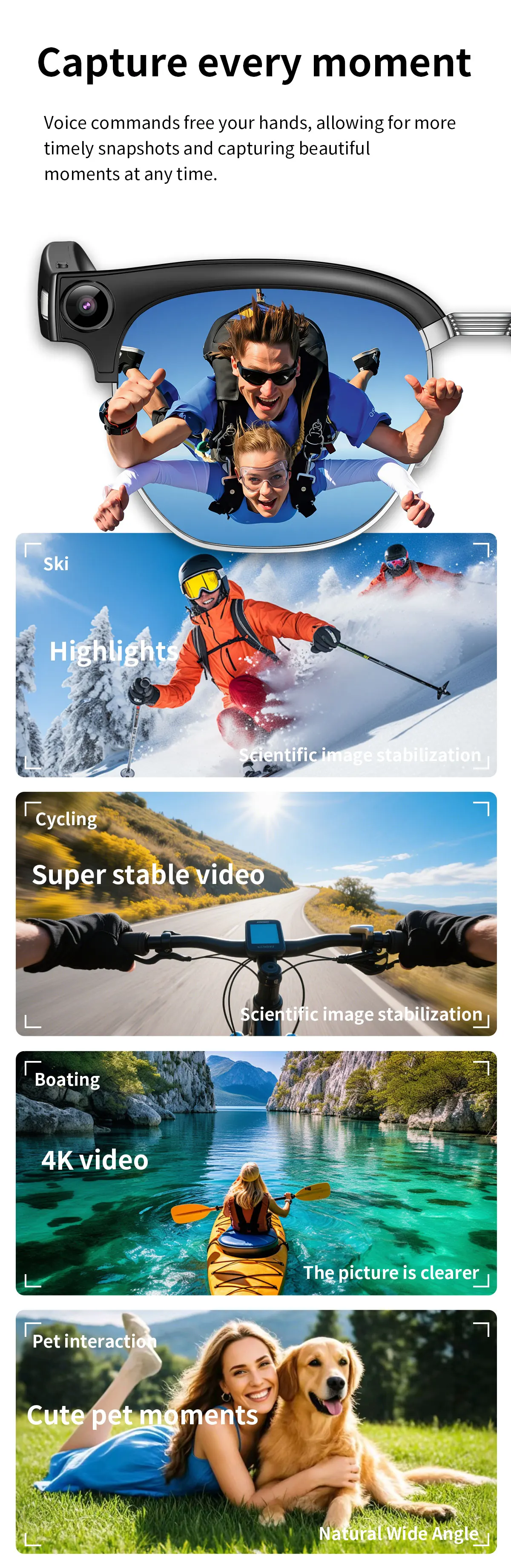 Умные очки QINO AI с камерой 4K, голосовым помощником ChatGPT, Bluetooth-звонками, AI-переводом, аудиосистемой Open Ear, камерой 13 МП, IP54 (art.: 3920dc840a18f) - 3920dc840a18f