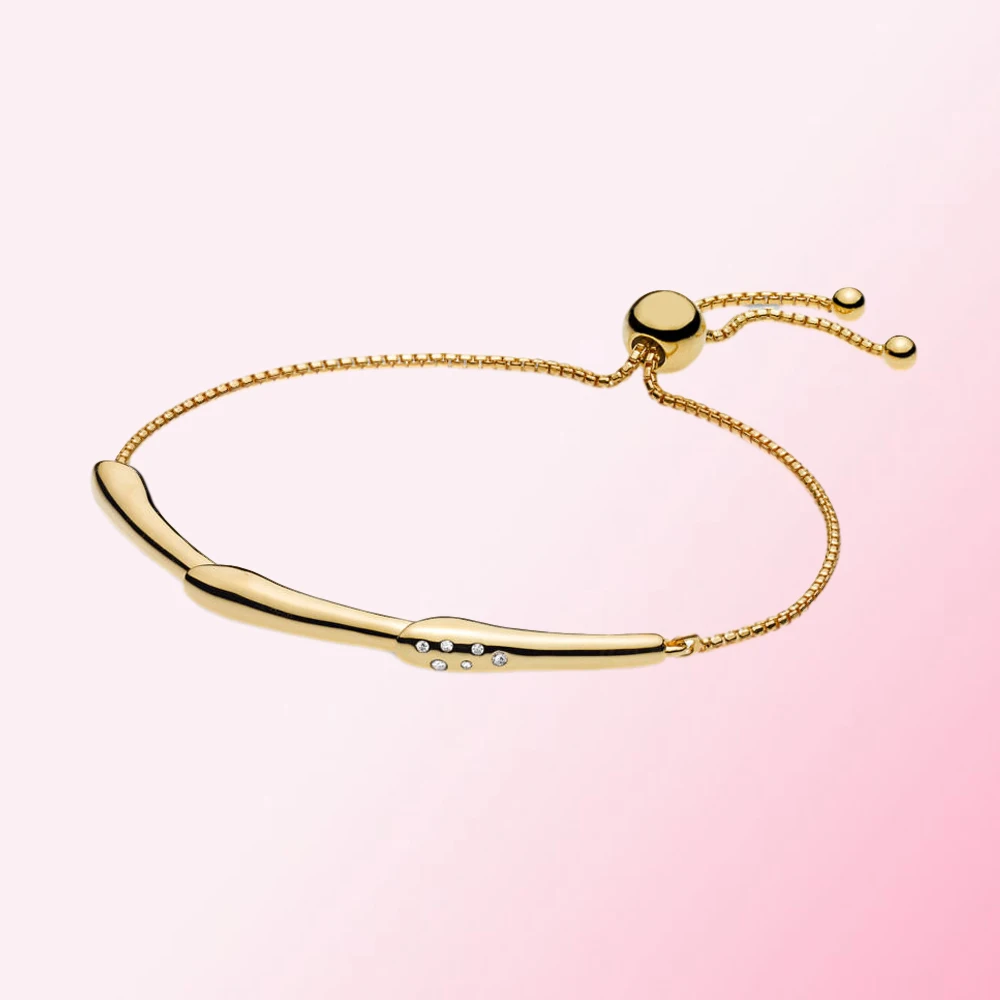 

2021 100% 925 Sterling Silver Classic Flower Stem Slider Gold Bracelet Women Charm Fashion Jewelry Free Shipping
