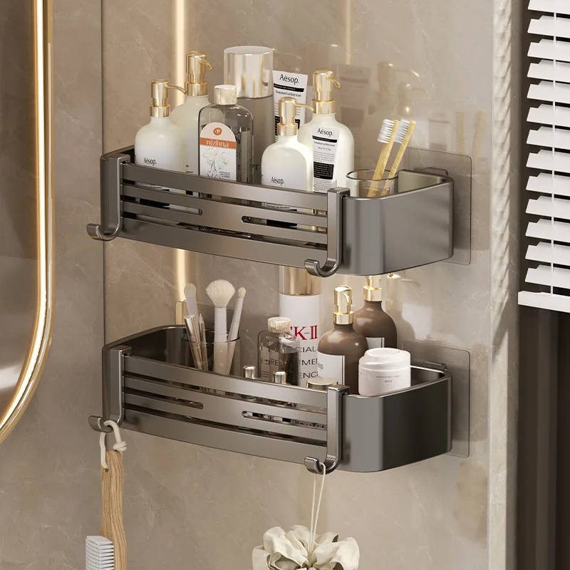 

No-Drill Bathroom Shelf Wall Mounted Corner Rack Shampoo Makeup Storage Holder Kitchen Organizer for Bathroom Kitchen Shelves