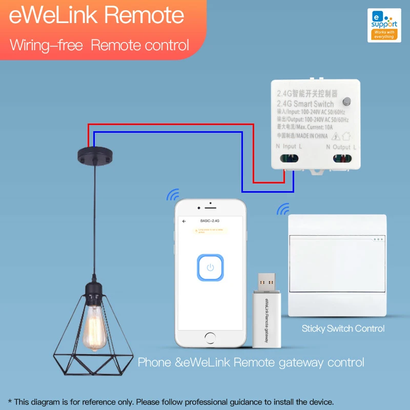 

2022 EWeLink BASIC-2.4G Smart Switch Modification Module RM 2.4G Bth APP Remote Control Pairing Voice Control Smart Home