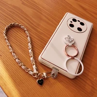 for huawei mate 40 pro leather case swan bracket to send lanyard for huawei p40 pro case simple universal clip bracelet cases
