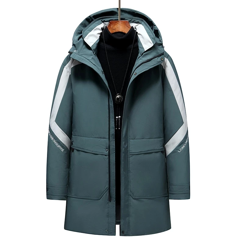 Fashion Winter Down Jacket Mens White Duck Hooded Long Coat 2022 Korean Thick Warm Parka Coats Men -30 Degree Down Jackets