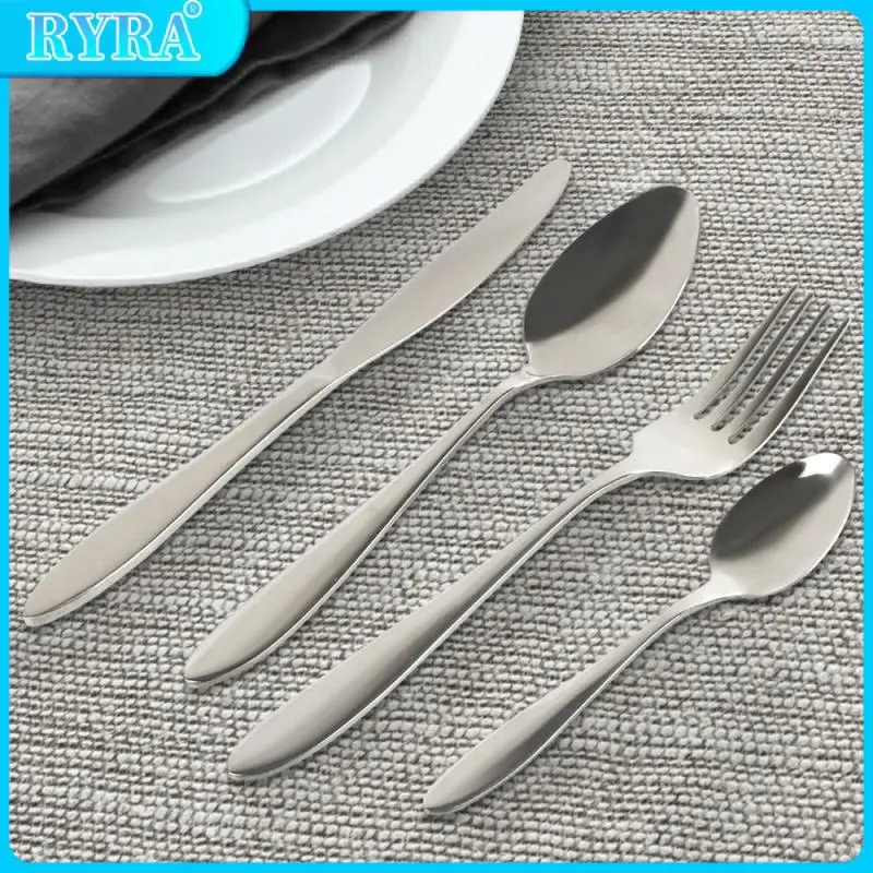 

24Pcs Metal Dinnerware Sets Western Simple Knife Fork Spoon Kit With Gift Box Stainless Steel Solid Color Cutlery Set HWC