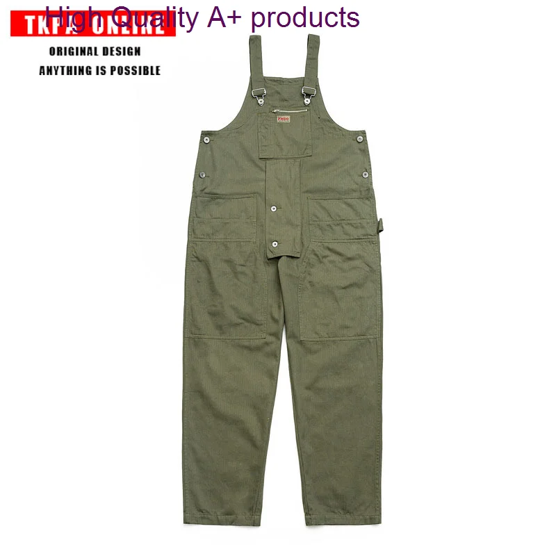 

Tkpa AMI Khaki fashion brand overalls men's American casual Jumpsuit hip hop solid loose workers' Suspenders