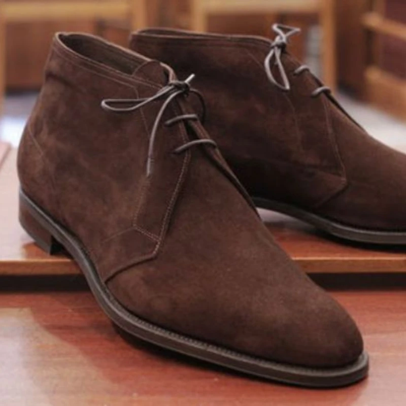

Men Lace Up Ankle Boots Brown Faux Suede High Help Work Boots Business British Retro Style Autumn Casual Desert Boots 5KE482