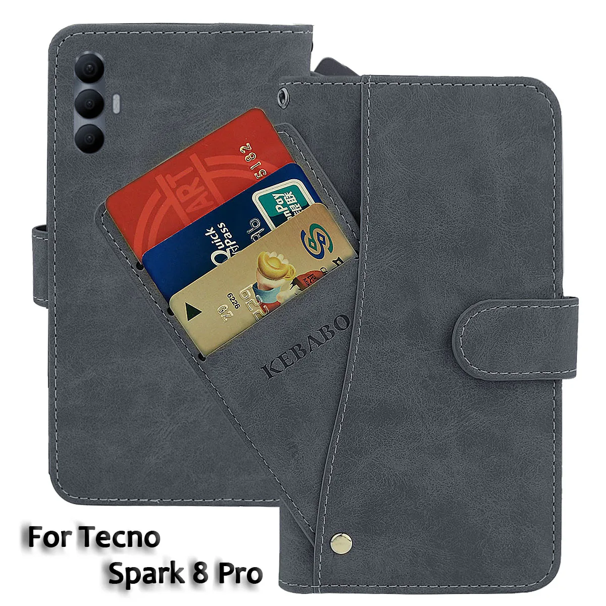 

Кожаный чехол-кошелек Tecno Spark 8 Pro, модный роскошный флип-чехол 6,8 дюйма с передней картой Spark 8 Pro Tecno, магнитные чехлы для телефонов