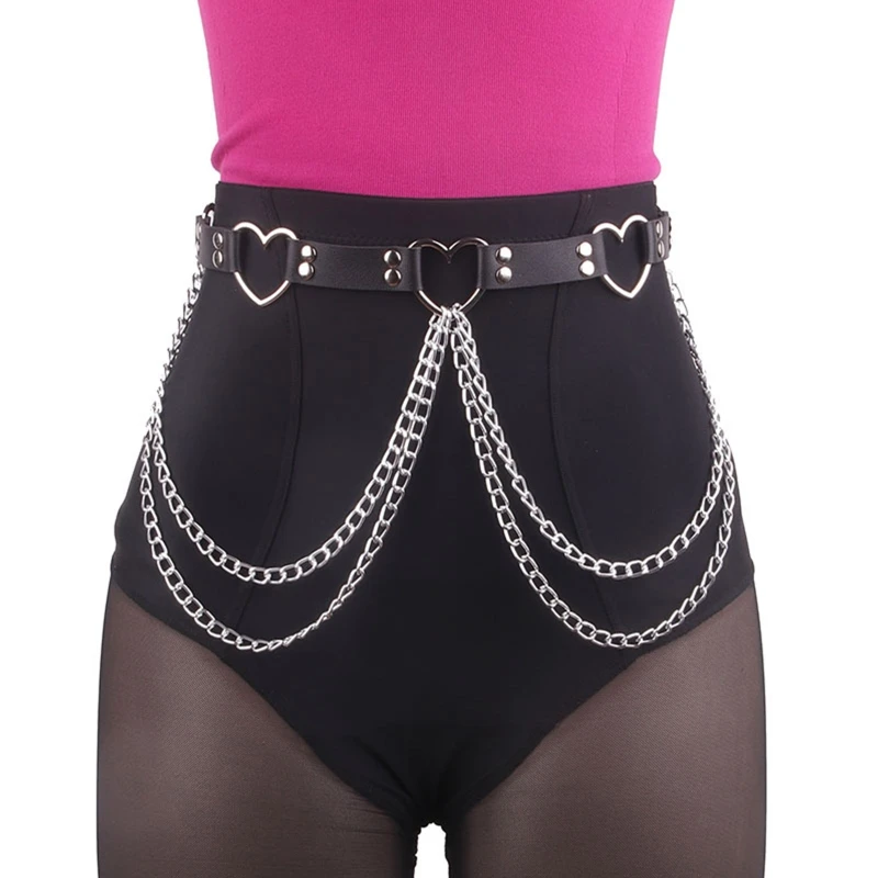 

Punk Waist Belly Belt for Women Alloy & PU Leather Waist Belt with Heart Decor