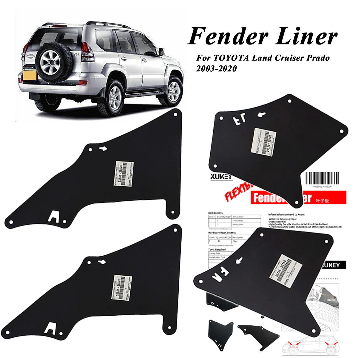 

Брызговики для Toyota Land Cruiser Prado 03-20, 5388635020 5373535150 5373635150