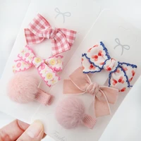 3pcsset baby girls hair clip set floral hair bows clips cute pompom hair clips for girls barrettes girls hair accessories gift