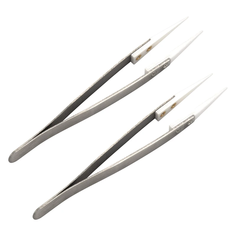 

2 Pack Precision Ceramic Tweezers Non-Conductive Anti-Static Highly Heat Resistant Tweezers