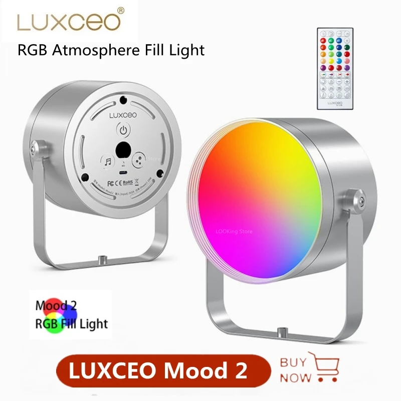 

Luxceo Mood 2 RGB Светодиодная лампа для видеосъемки, цветная настольная атмосферная лампа с дистанционным управлением для видеосъемки в реальном времени