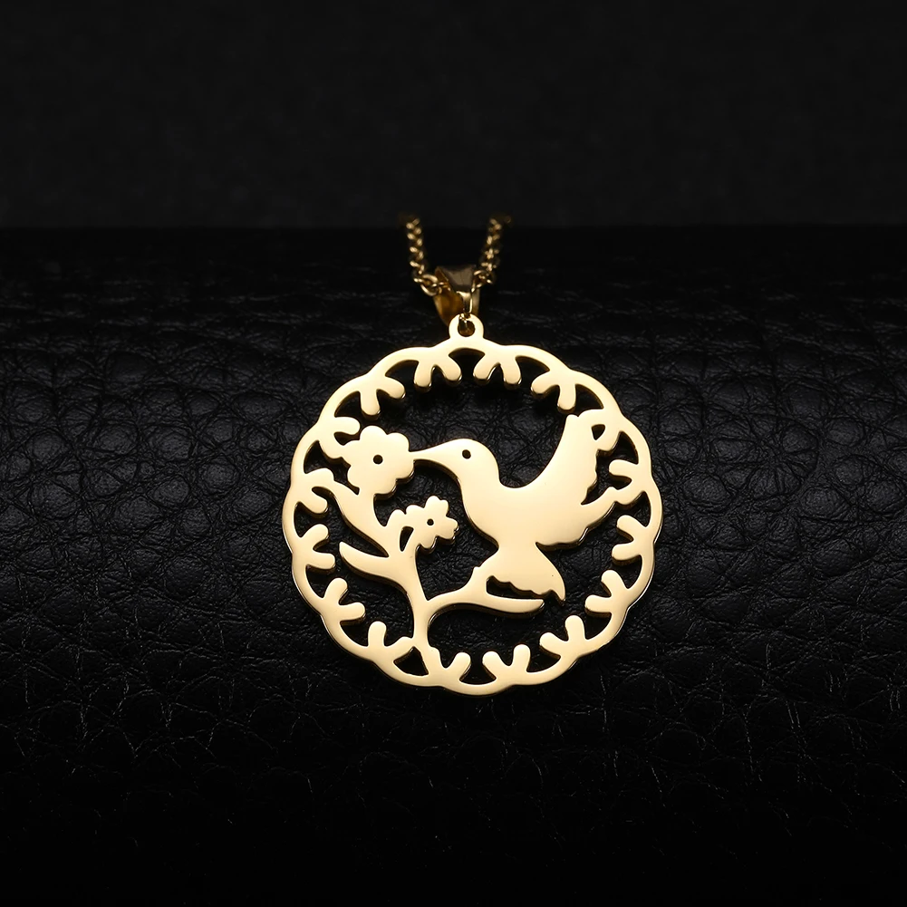 

Amaxer Stainless Steel Necklace For Women Man Bird Kissing Flower Gold And Silver Color Pendant Necklace Engagement Jewelry
