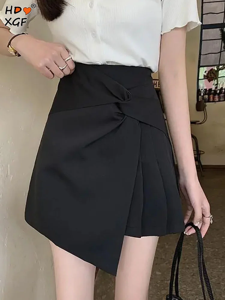 

Large Size 4XL A-line Zipper High Waist Pleated Irregular Edge Classic Solid Color Bag Hip Skirt Summer Women Elegant Mini Skirt