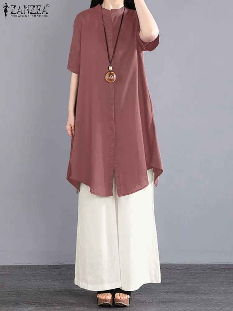 

Комплект ZANZEA женский летний однотонный с круглым вырезом, повседневная элегантная пляжная одежда оверсайз с короткими рукавами и широкими ...