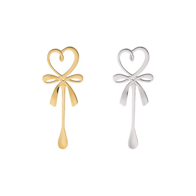 

10pcs Wedding Love Hanging Cup Coffee Scoops Creative Bow-knot 304 Stainless Steel Dessert Mixing Spoons Gift Silver Gold