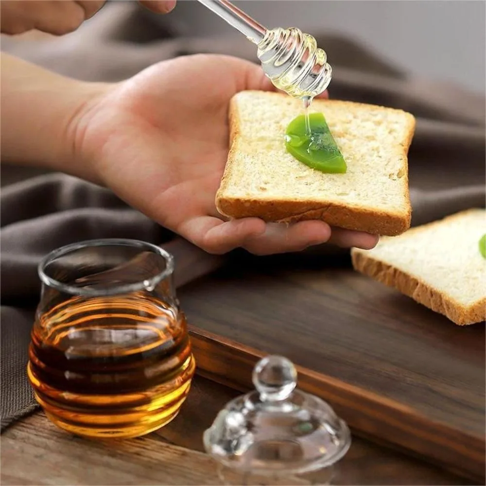 Фото Прозрачный медовый горшок с крышкой и сотовой емкостью, кухонная медовая бутылка для свадебной вечеринки, офиса, кухни, дома №5