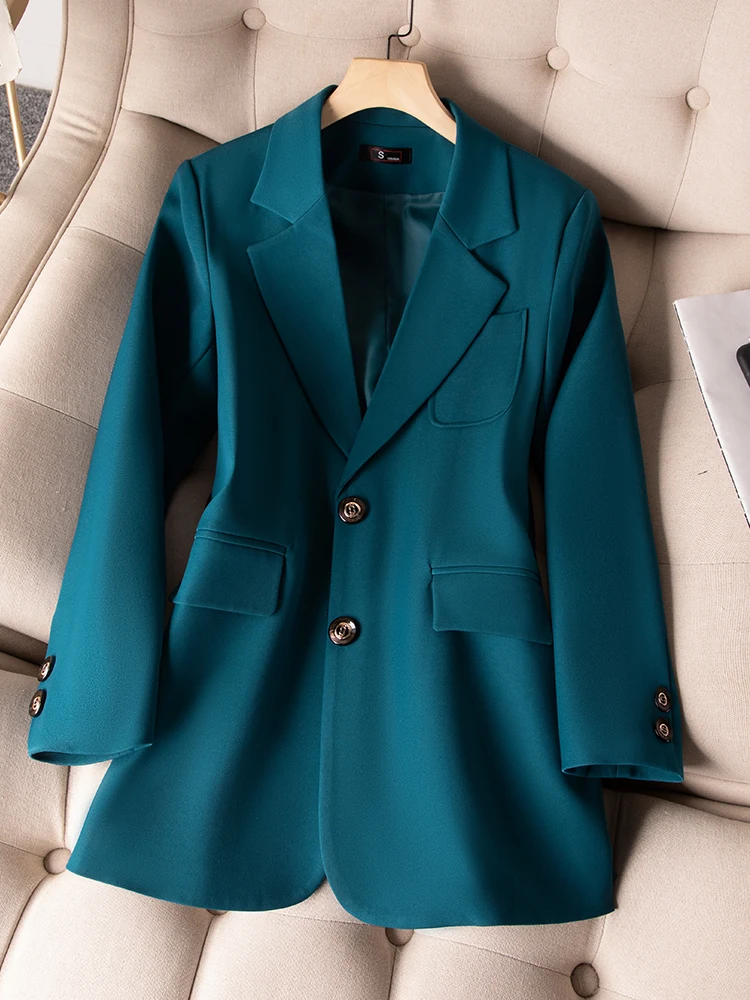 

Женский однотонный блейзер с длинным рукавом, однобортный прямой пиджак синего, черного, зеленого цветов для офиса и работы