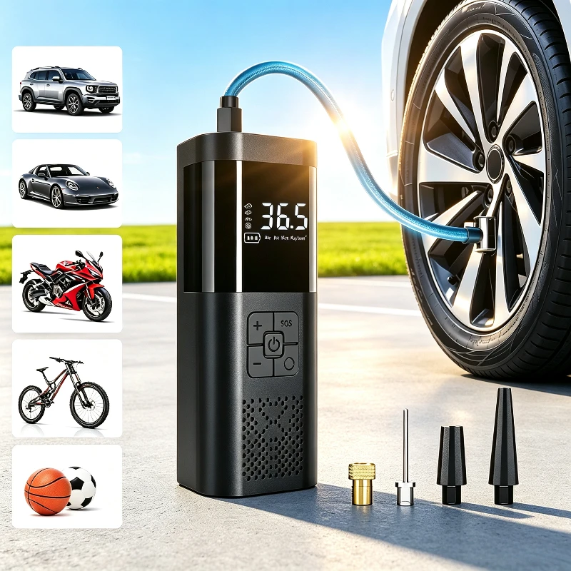 Фото Портативный автомобильный компрессор, в 3 раза быстрее, 150PSI, беспроводной насос для накачки шин с цифровым манометром для автомобиля, мотоцикла, велосипеда №1