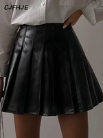 cjfhje solid pu leather high waist pleated skirt mini dress skirt 2022 summer fall winter women fashion elegant club y2k