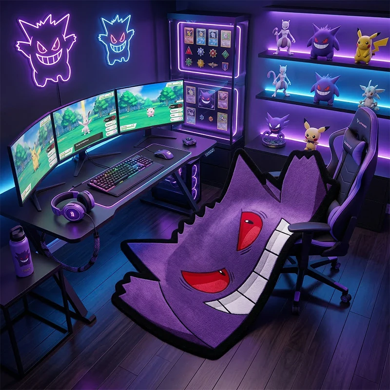 Фото Коврик Pokemon Gengar, милый фиолетовый коврик с изображением призрака, коврик нестандартной формы для спальни, игровой комнаты, противоскользящий, для домашнего декора №3