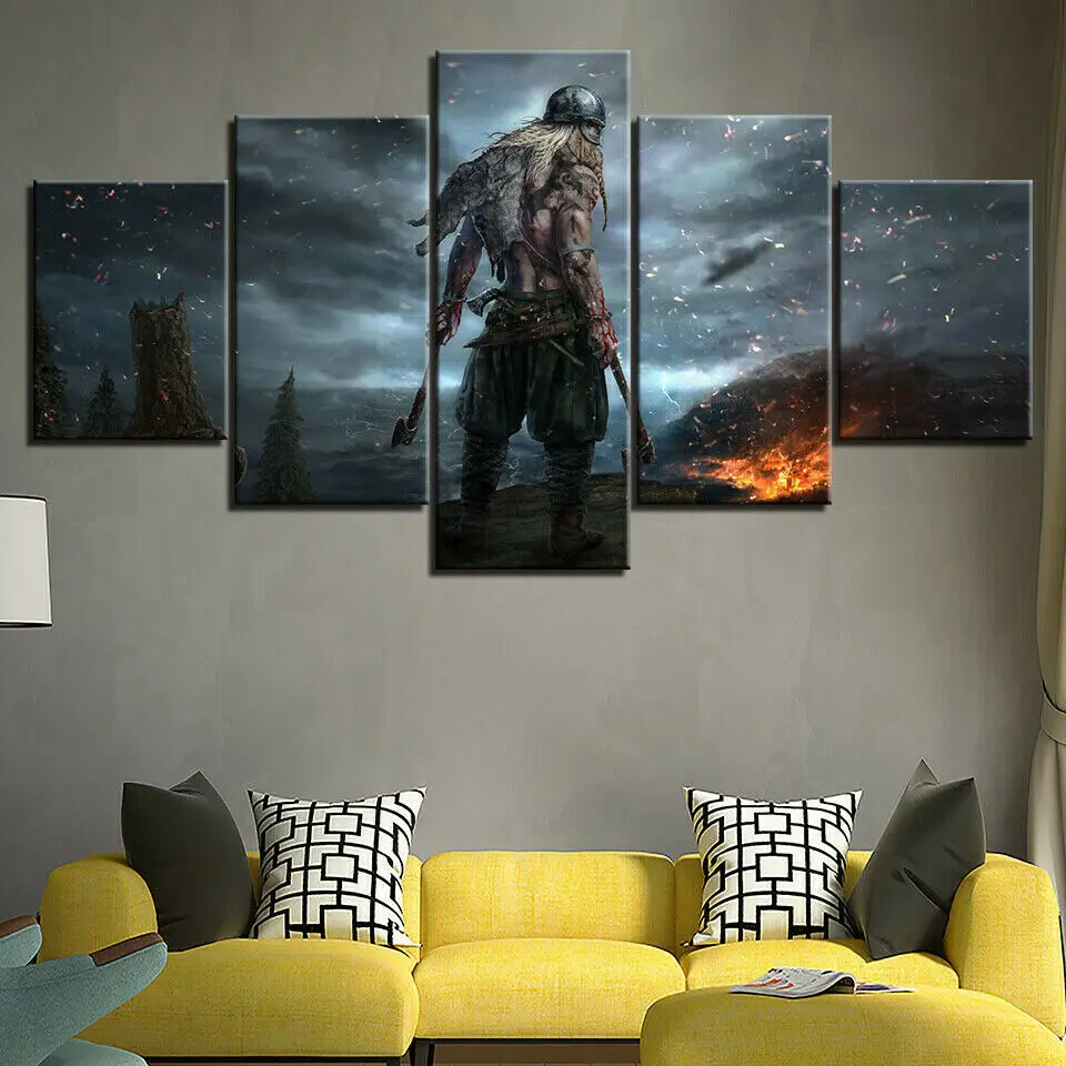 

Unframed 5Pcs Viking Warrior Games Figure Battle Axes Canvas HD Posters Wall Art Picture Paintings for Living Room Home Decor