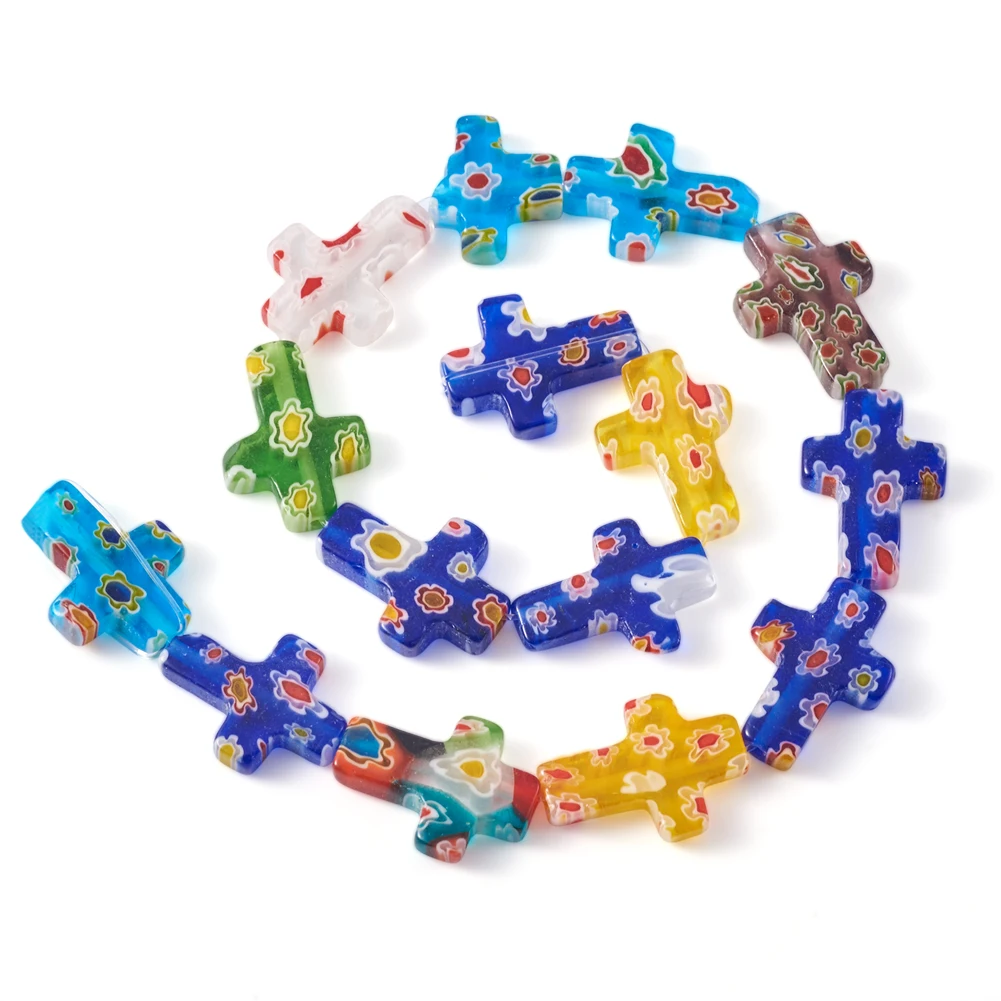 

21pcs Millefiori Lampwork Glass Flower Cross Beads Loose Spacer Beads For Earrings Necklace DIY Jewelry Making Findings