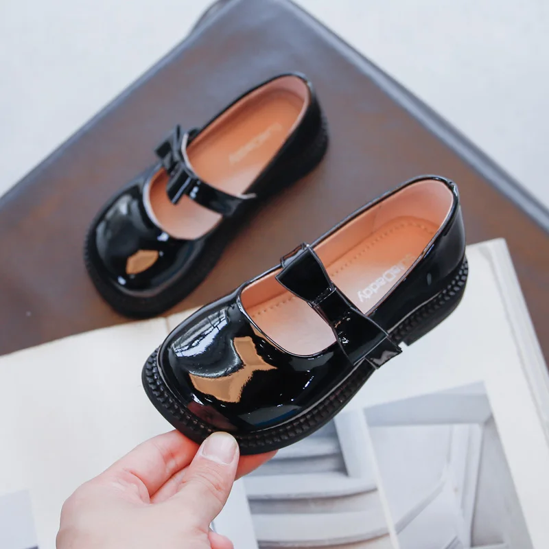 

Girls Bow Princess Shoes Children's Soft Sole Show Performance Shoes Little Girls Mary Jane Leather Black Single Shoes
