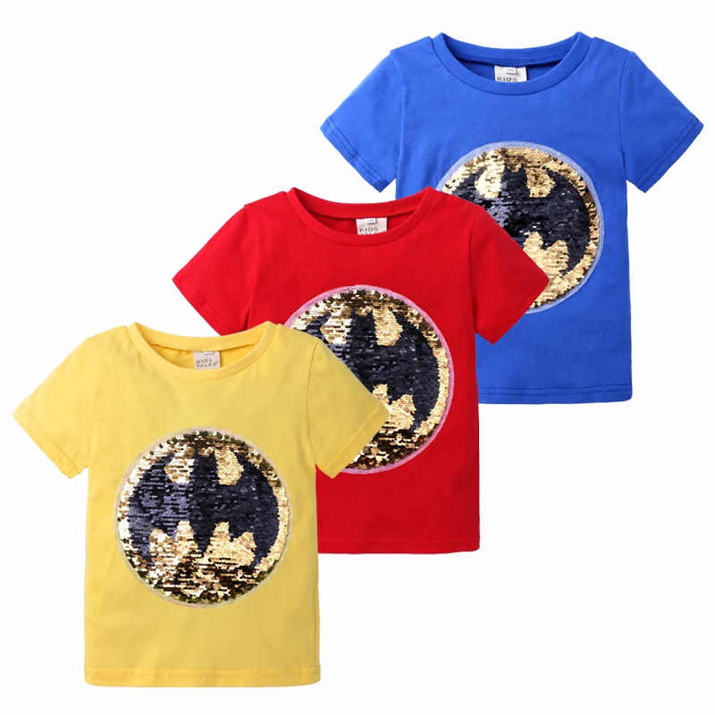 

Summer Boys Girls Short Sleeve T-Shirts Cotton Sequins Decor Casual Teen Clothing Boys Girls Clothing New Comfortable