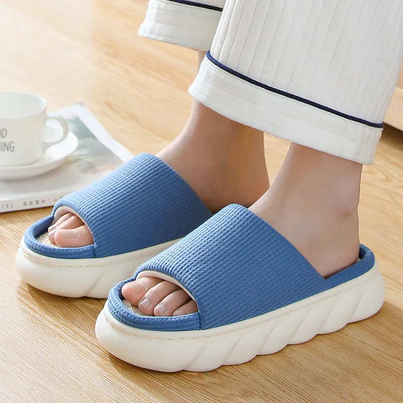 Flax Slippers General Indoor Slippers Thick-soled Non-slip Silent Warm Slippers  Womans Shoes  Shoe for Women Fluffy Slippers