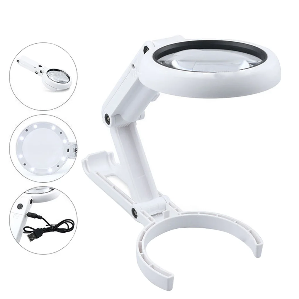 

5x 11x Dual Magnification Lens Table Light 8 LED Lighted Desktop Handheld Folding Reading Magnifier Lamp Reading Magnifier Light