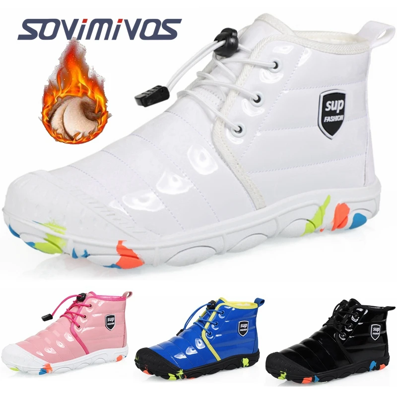 

Winter Women Children Boots Plush PU Leather Waterproof Sneakers Climbing Hunting Shoes Unisex Lace-up Outdoor Warm Hiking Boot