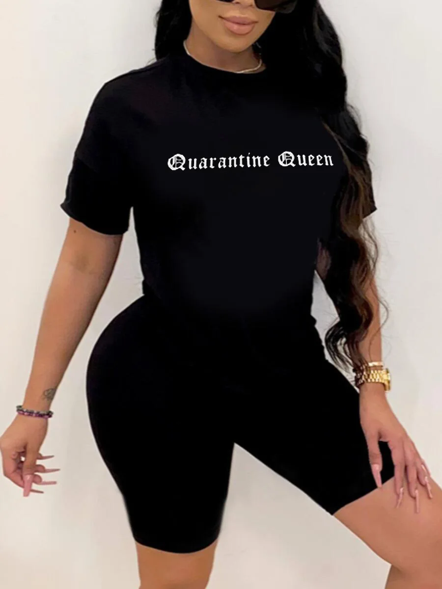 

LW Quarantine Queen Letter Print Shorts Set