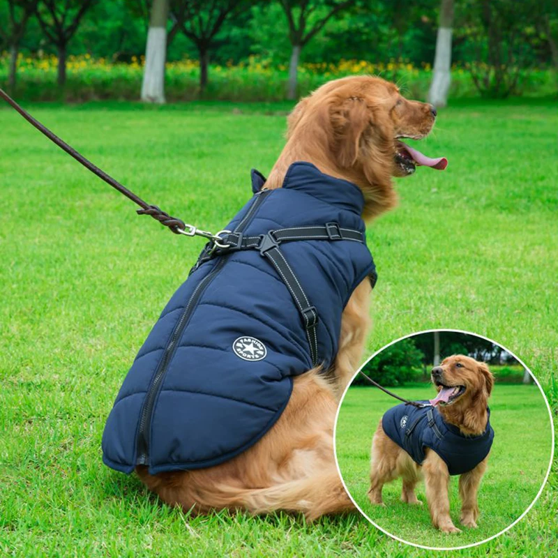 

Winter Warm Large Pet Dog Jacket With Harness Dog Clothes For Labrador Waterproof Big Dog Coat French Bulldog Outfits Outfits
